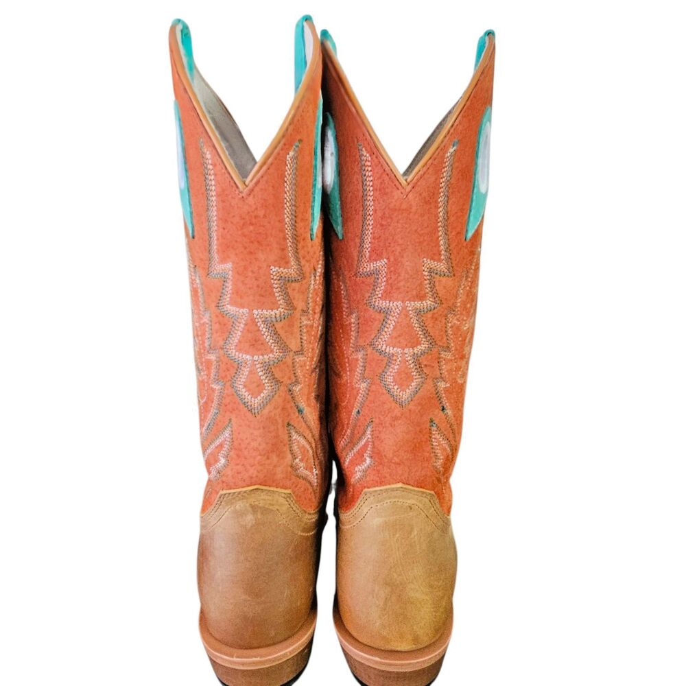 Split Size Justin Western Boots Lorena 13" R Size 8.5 L9.5 Sunflower Tan Aqua - Picture 6 of 10